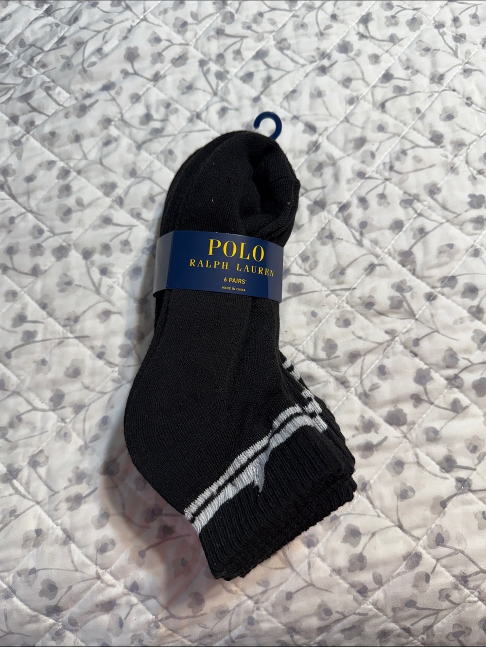 Polo by Ralph Lauren Black No-Show Athletic Socks with White Stripe